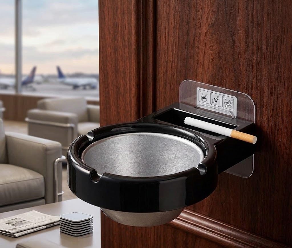 Smokeless Ashtray with Lid for Office & Car Use, Stainless Steel Windproof Ash Tray for Workplace, Travel & Party, Odor Control, Spill Proof, Portable, Wall Mount Suction Design-image-31