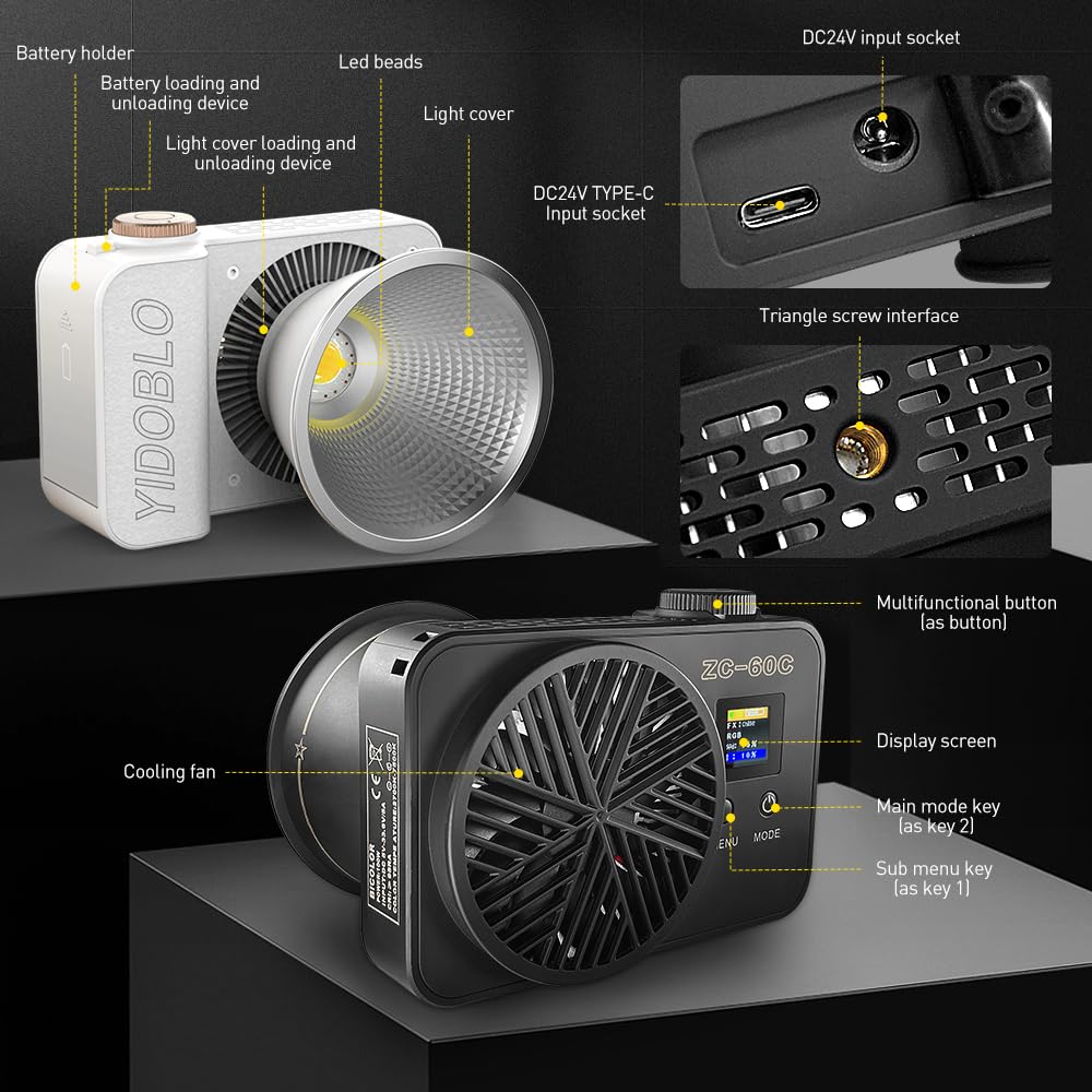 Yidoblo ZC-100BI 100W COB Video Light with Bowens Mount,10000Lux/m 2700K-7500K Bi-Color Camera Light with 10 Scenario Simulations Control Continuous Lighting for Photography (ZC-60C+ kit)