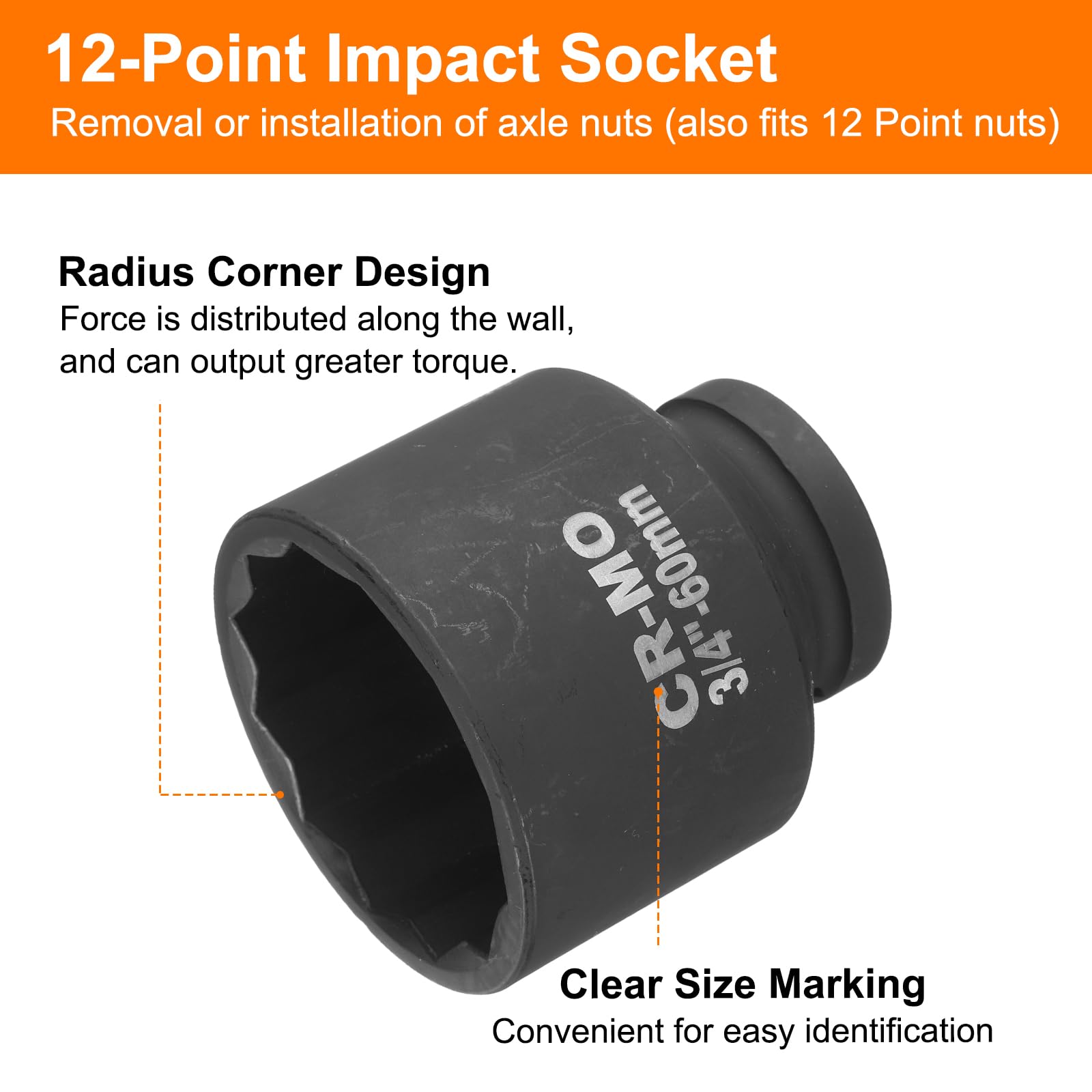 QUARKZMAN 2 Piezas 3/4-Pulgada Llave de Vaso de Impacto de 12 Puntos 60mm Métrica Husillo Tuerca Llave de Vaso Conductor para Reparación de Automóviles Fácil Extracción