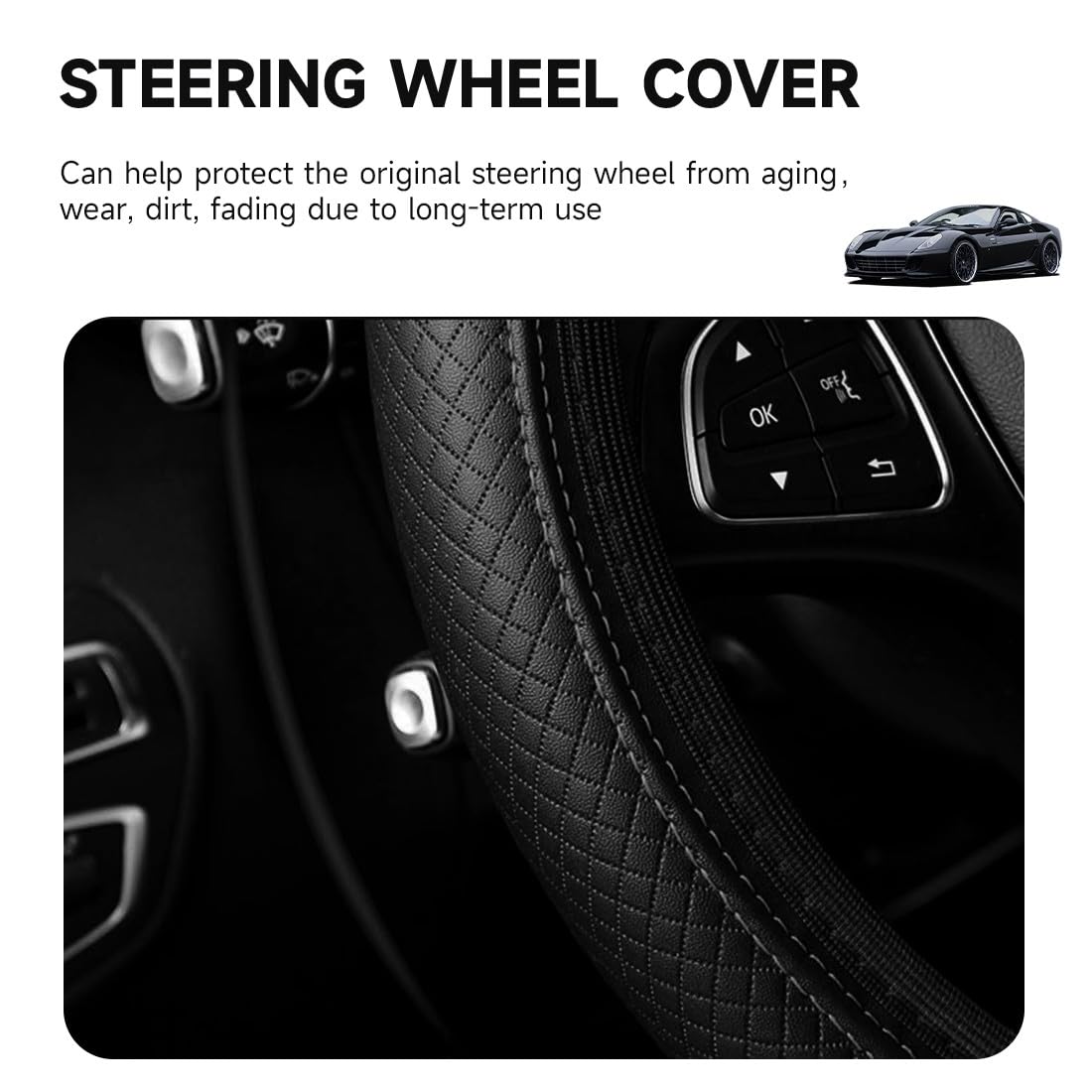 Coprivolante Auto in Pelle Elastica Antiscivolo PU Traspirante, Universale, Nero 1 Pezzo