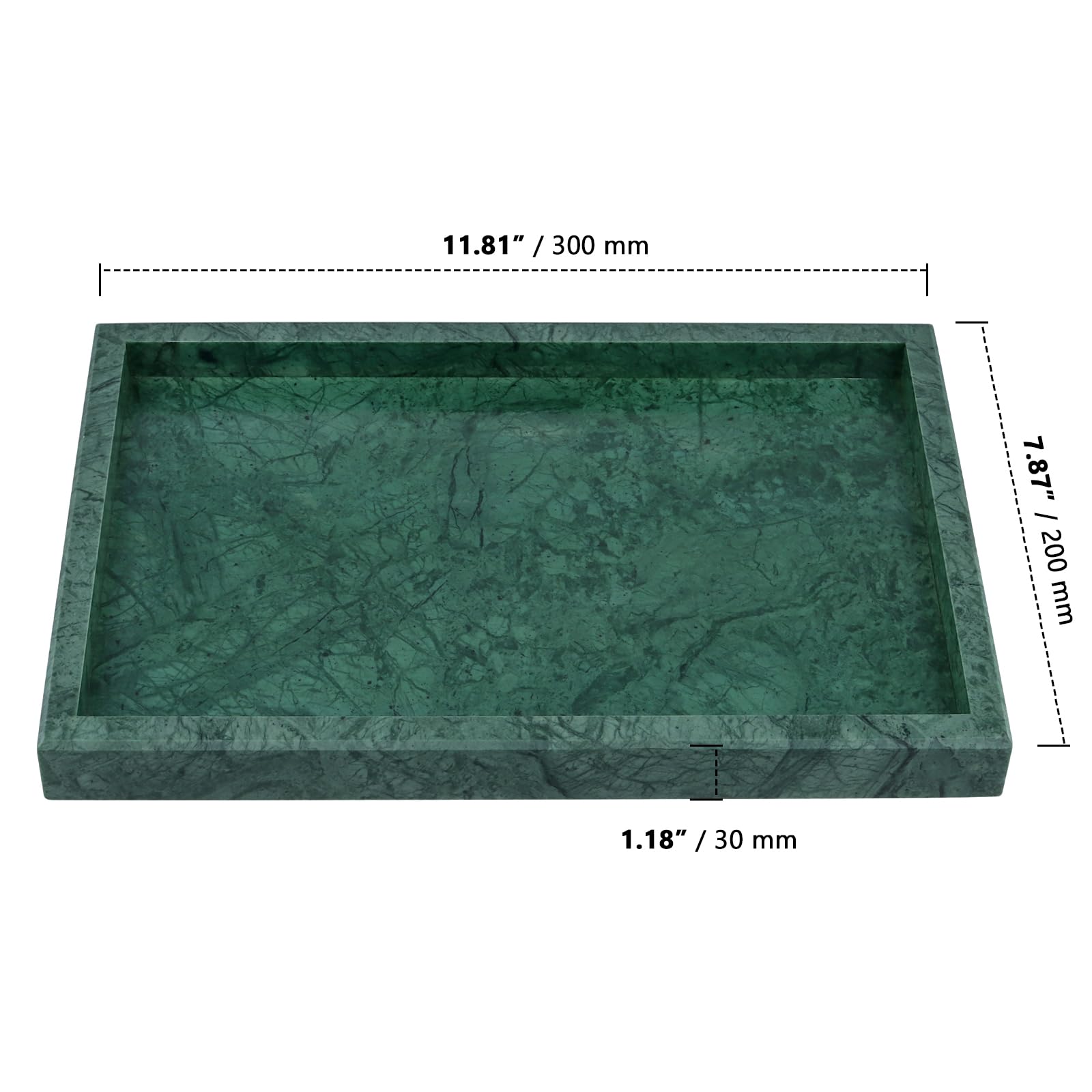 ZOENHOU Taca z naturalnego marmuru 30 x 20 x 3 cm, zielona prostok?tna deska do serwowania, marmurowa taca na kosmetyki, organizer na kosmetyki, toaletk? i dekoracj? ?azienki