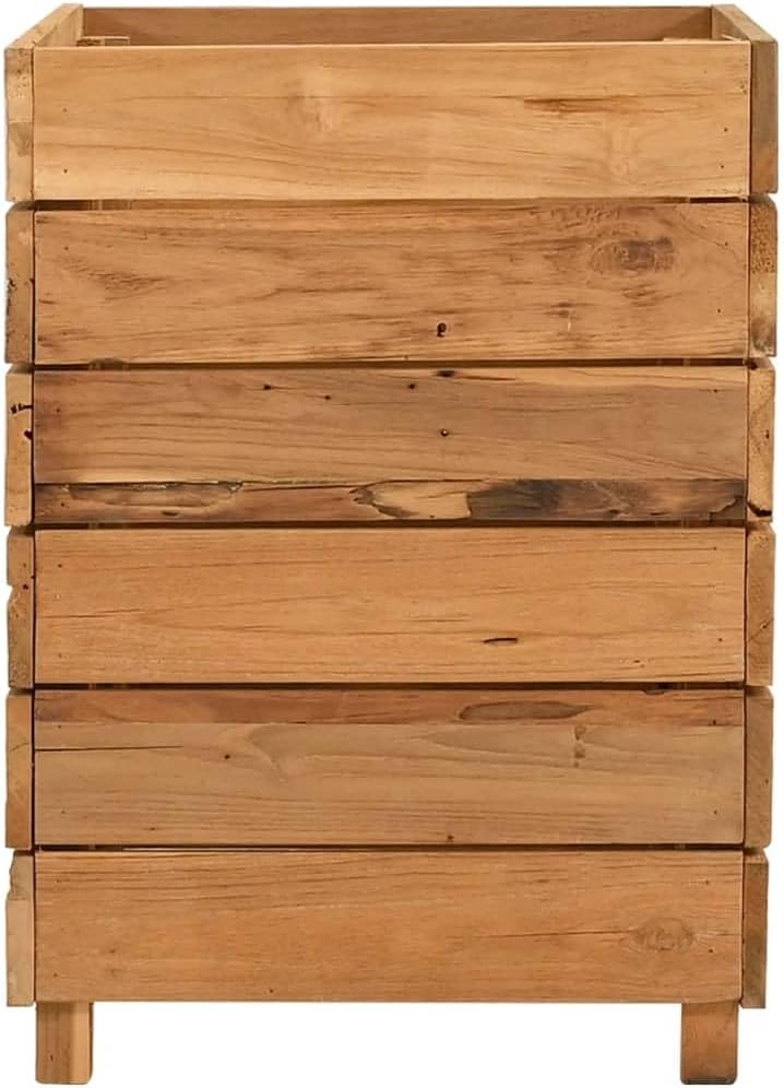 Recycled Teak Raised Garden Bed 19.7x15.7x21.7 in Rustic Square Planter Box for Outdoor Patio Balcony Indoor Living Room Herb Flower Veggies