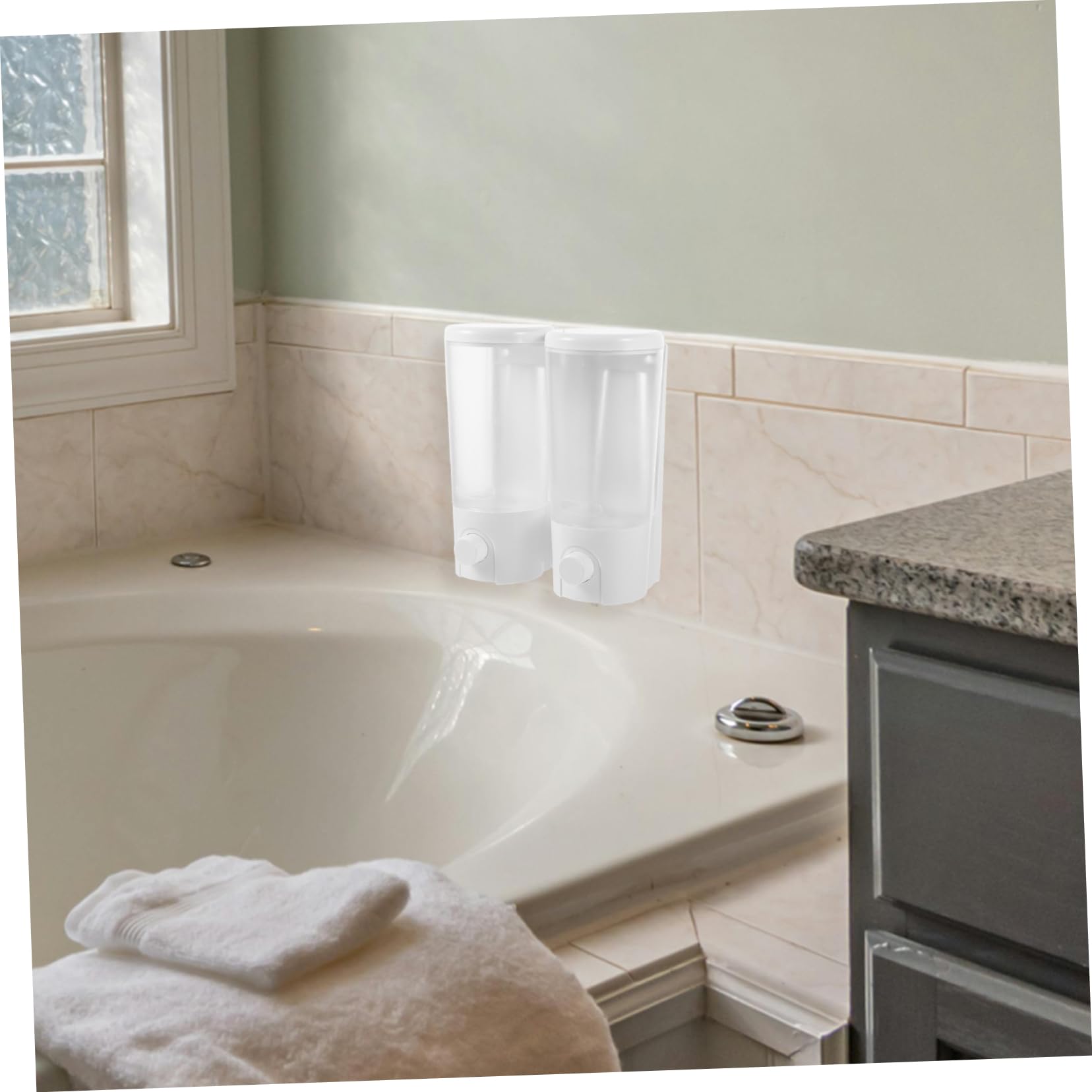 Cabilock Dispensador de Jabón de Pared de Doble Compartimento para Champú de Ducha Manual sin Perforaciones para Baño y Cocina
