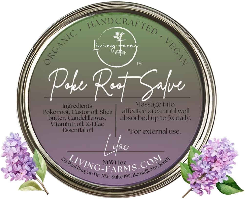 Organic Poke Root Castor Oil Salve | Vegan Lymphatic Support | Enriched with Essential Oils | Cysts, Boils, Fibroids, Swollen Lymph Nodes, Breast & Joint (1oz, Lilac)