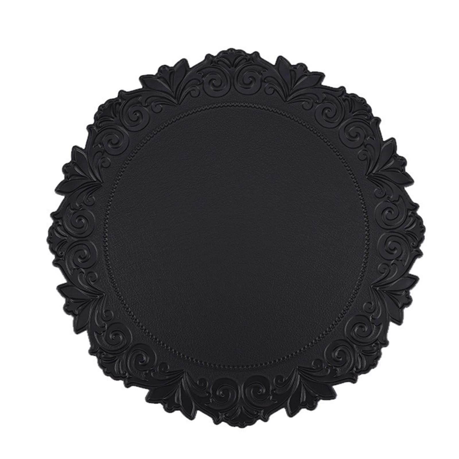 Set de table simili cuir fleur imperméable anti-tache noir
