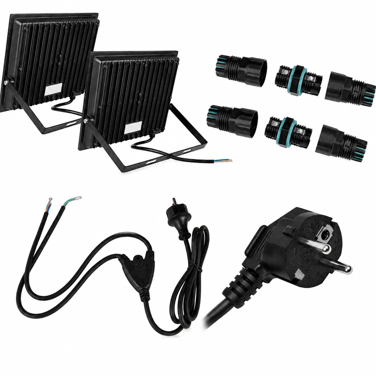 Latrans Faretto LED da cantiere con treppiede, 100 W, doppio 2 faretti da 50 W, 4000 K, luce da lavoro, 1,5 m, cavo per cantiere, per interni ed esterni, regolabile in altezza
