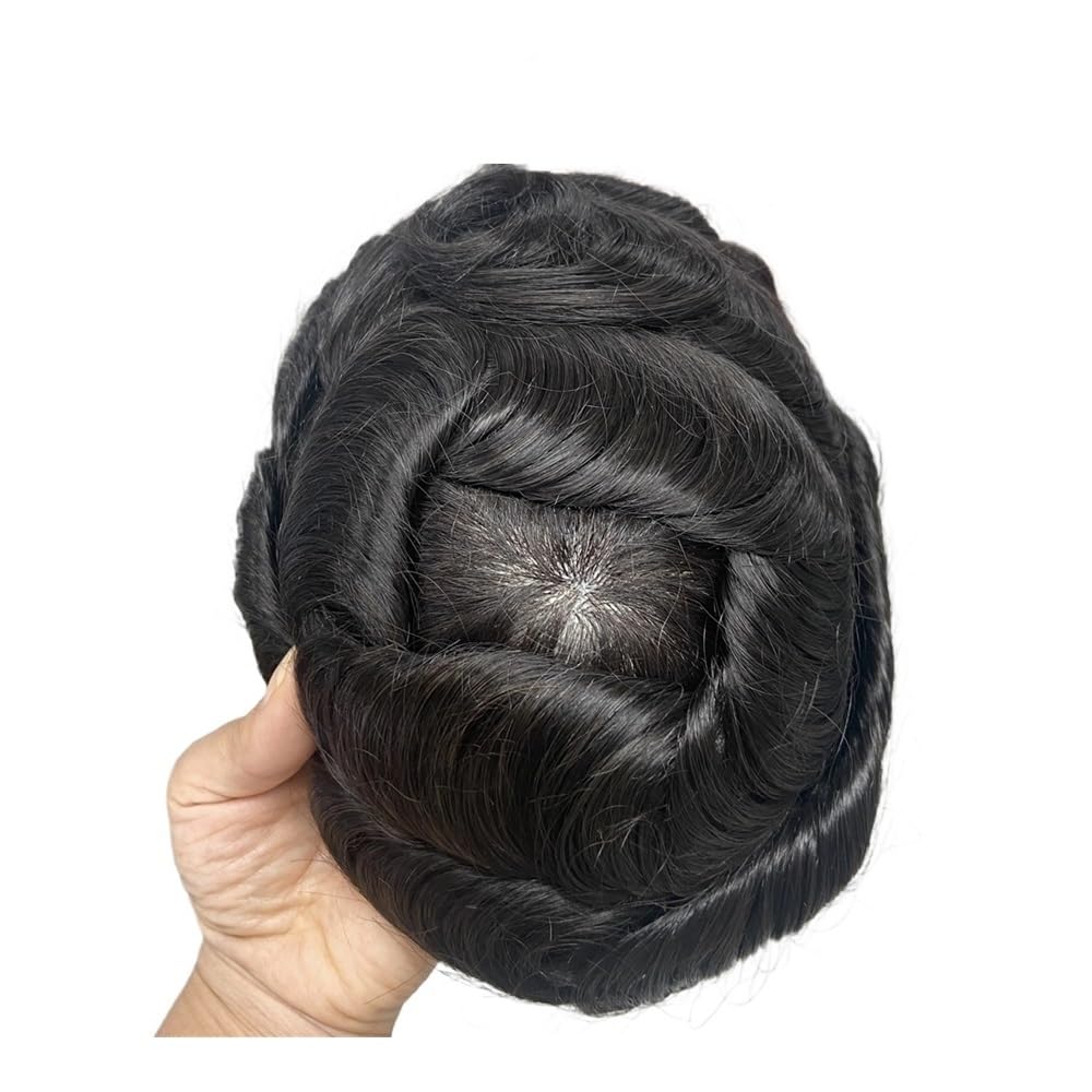 Tupet z prawdziwych włosów dla mężczyzn i mężczyzn, peruka z ludzkich włosów, 130 Density Natural Hairline Mono Base Man Hairpiece Replacement System Unit Wigs, męski tupet, ciemnobrązowy