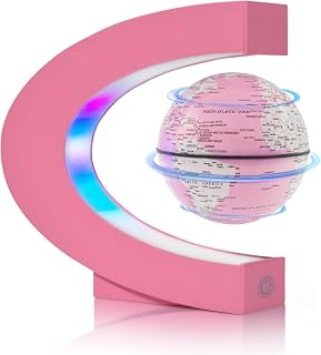 Flagest Magnetic Levitation Floating Globes with LED Lights, C Frame Floating Globe Lamp, Cool tech Gadgets for Home Office Desk Accessories, Gifts for Women, Ladies, Girls, Teachers, Colleagues(Pink)