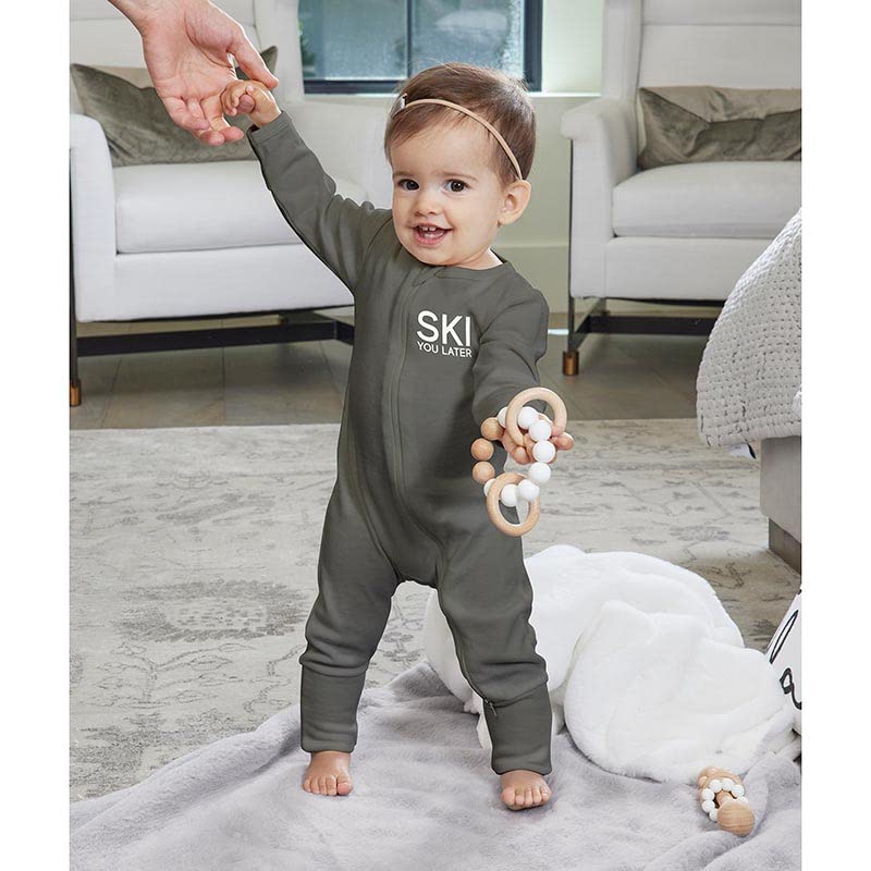 Stephan Baby Romper - Cozy Cotton Infant Bodysuit with 2-Way Zipper, 6-12 Months, Ski You Later4