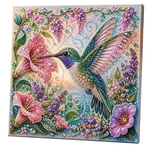 Animal Pearl Art DIY Craft Kit, Cute 3D Diamond-Painting Crafts for Adults, Animal Diamond Painting Craft Kit with Crystal Pearl Beads, DIY Fall Home Decor Wall Art, Fall DIY Gift (Hummingbird)