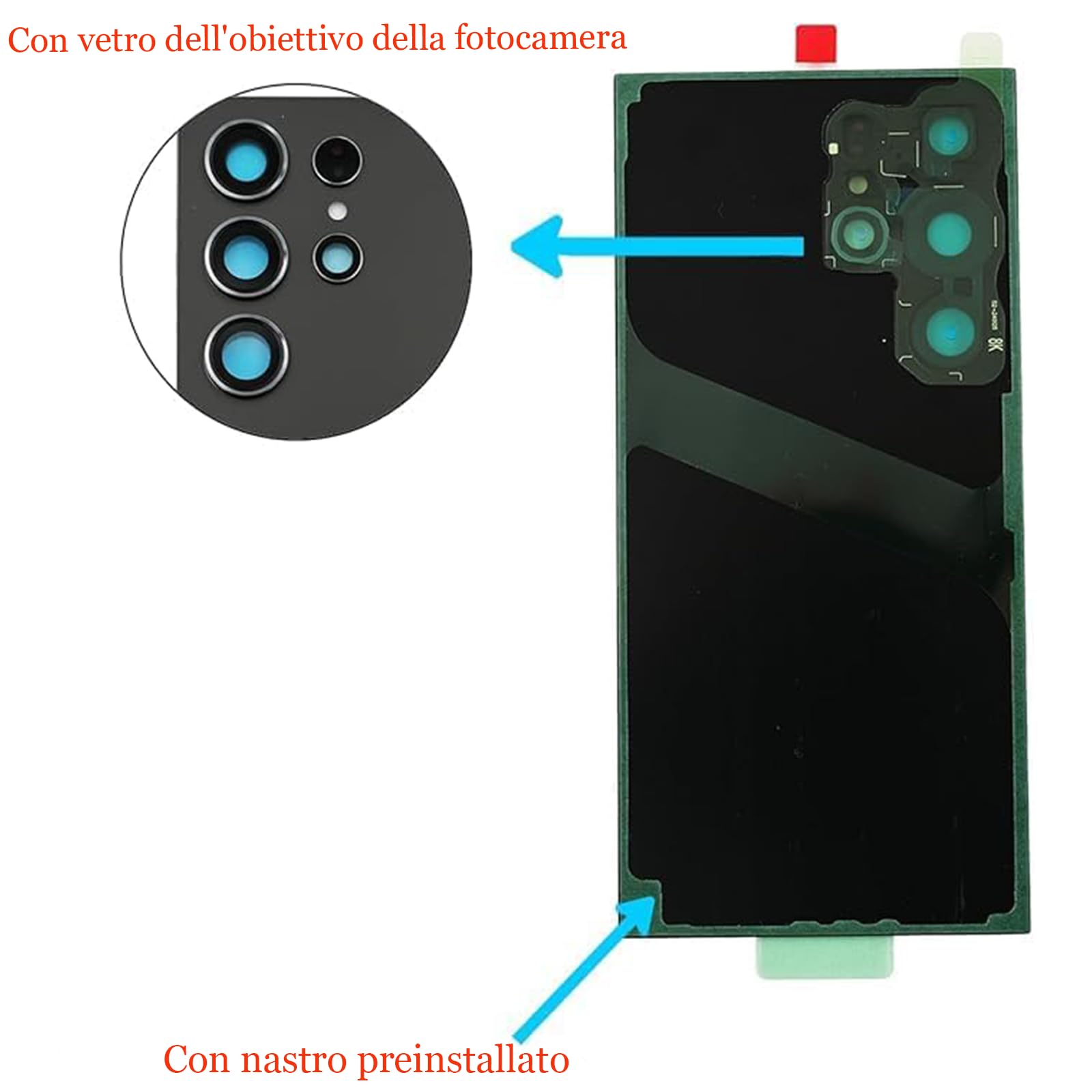 Sostituzione del Vetro Posteriore Galaxy S24 Ultra Compatibile con Samsung Galaxy S24 Ultra con Obiettivo della Fotocamera Preinstallato + Adesivo + Kit di Strumenti di Riparazione (Grigio scuro)