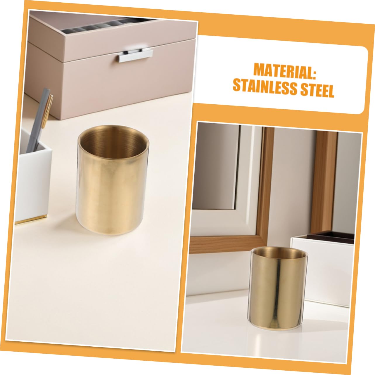 UKCOCO 2 Portalápices de Acero Inoxidable Redondos, Diseño Elegante y Moderno para Oficina y Espacio de Trabajo