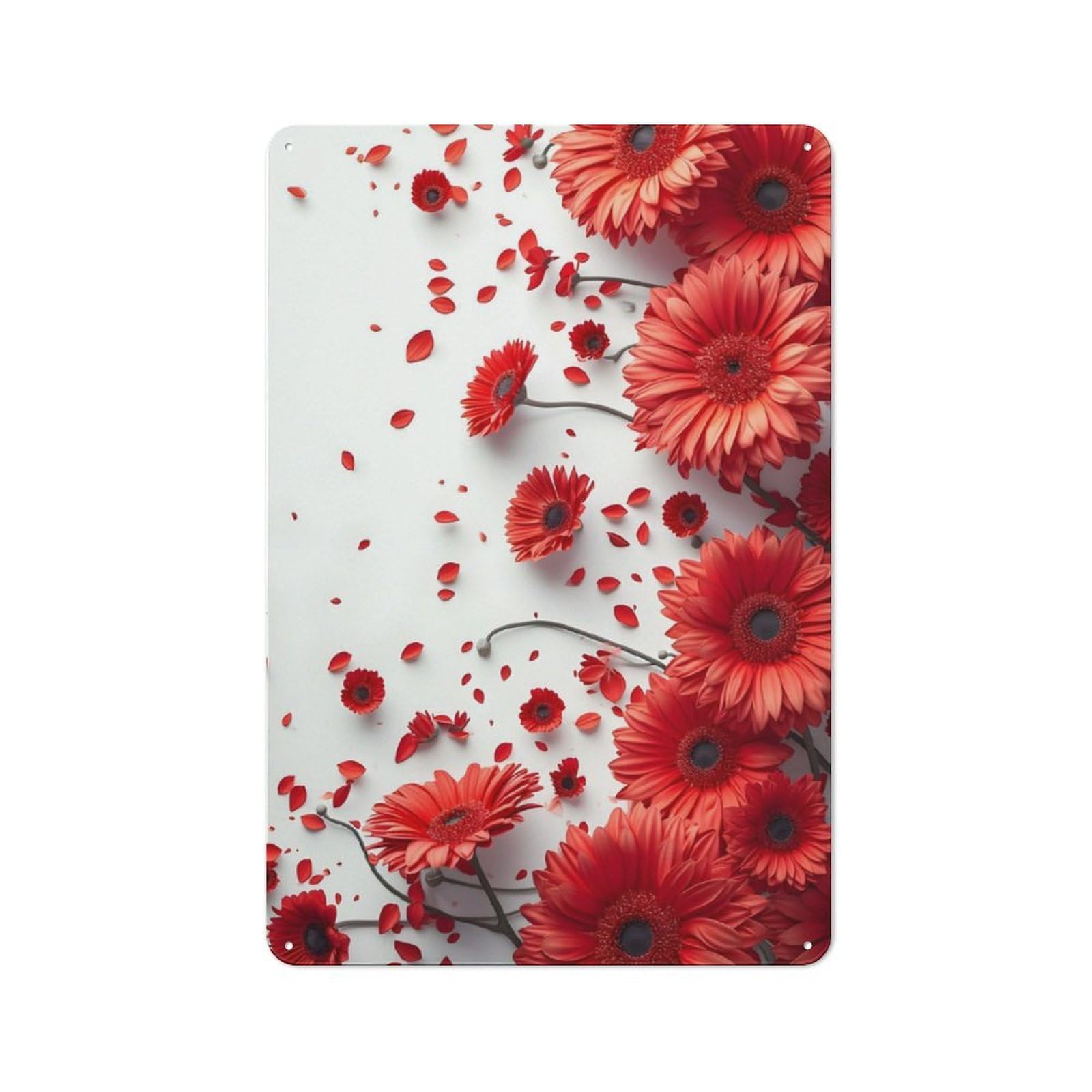 Junmoney Red Daisy Flowers Rustic Tin Sign 30X20cm For Café Or Restaurant, A Decorative Christmas Gift For Hospitality Interior Collectors