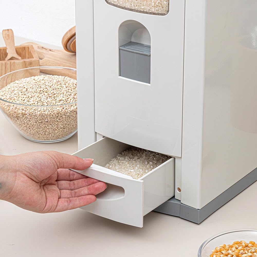 [Shinil] Luxury Rice Dispenser, Sealed Moisture Proof Rice Container Storage, Food Dispenser Kitchen Organization for Rice, Max 46.30 lbs (21kg) Capacity SIF-700, Grey