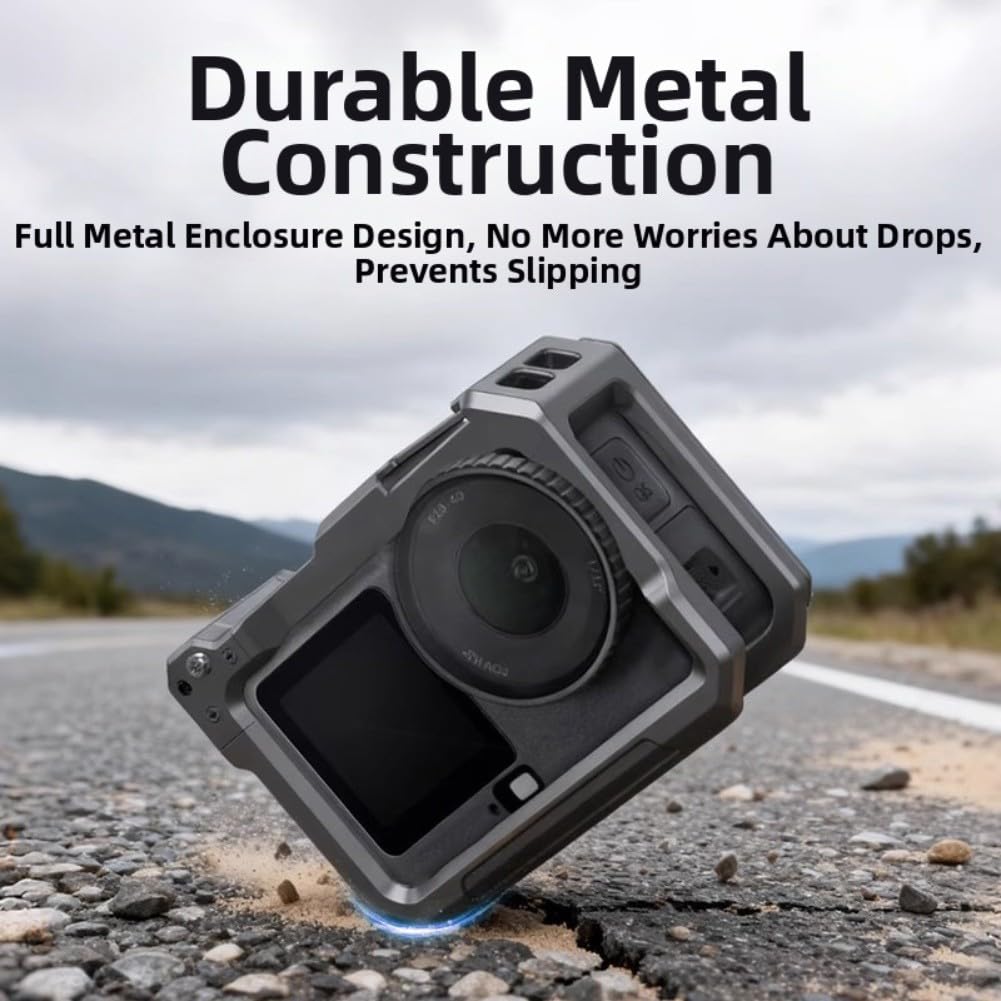 Kit de agarre para DJI Osmo Action 6, jaula de cámara de aluminio con mango lateral ergonómico, correa para la muñeca y disparador de zapatos fríos, accesorios de marco de cámara de acción (negro)