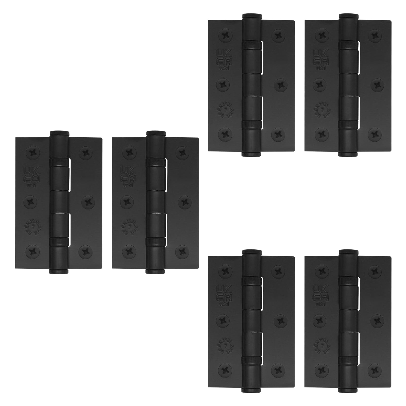 EAI Black Door Hinges | 3 Inch / 76mm Matt Black Internal Fire Door Hinges | 3 Pairs