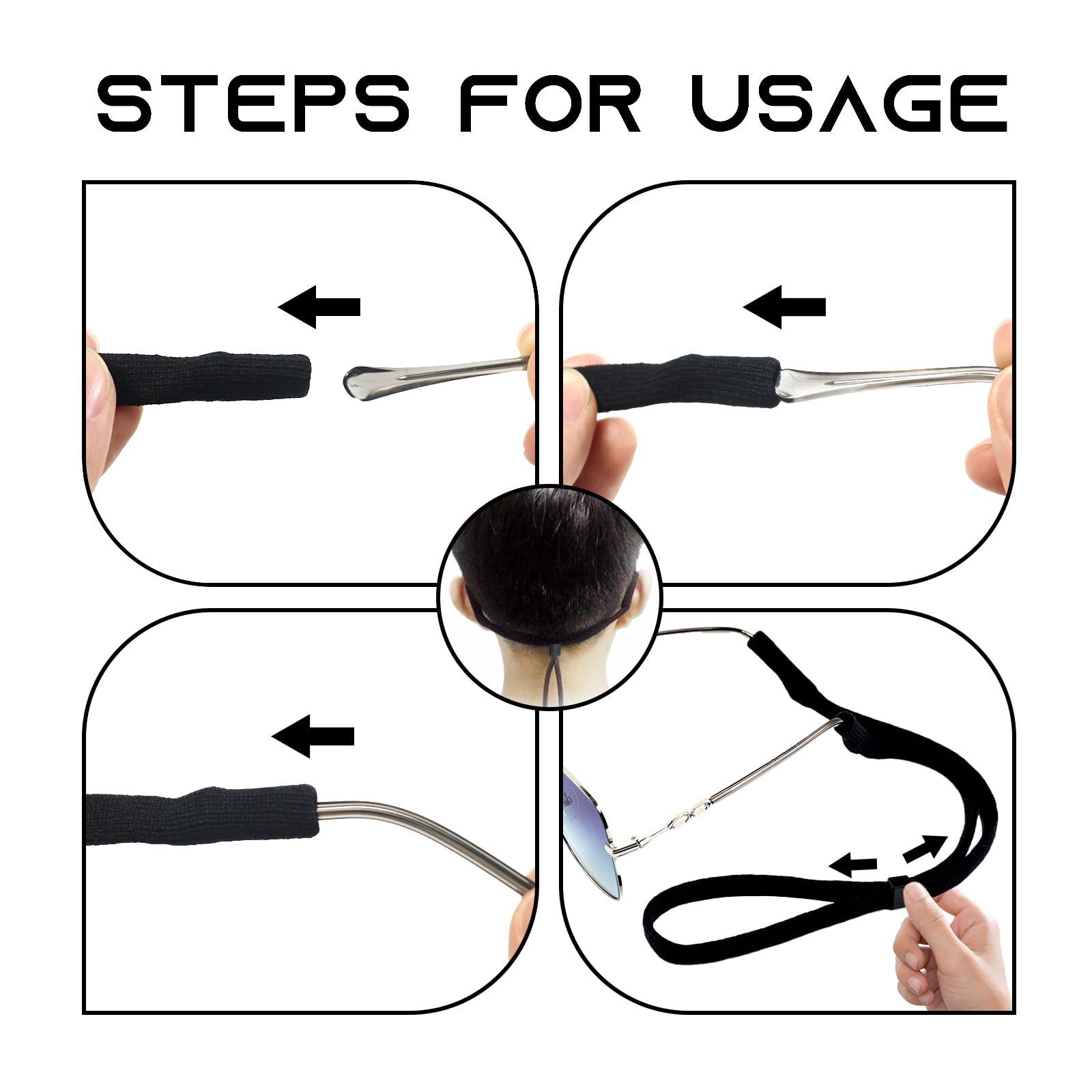Qufiiry 5 Pcs Correas para Gafas Deportivas, Cordón Gafas, Sujeta Gafas, Ajustables para Gafas Deportivas, Cuerda de Gafas Antideslizante, para Correr, Acampar, ir de Excursión(Negro)