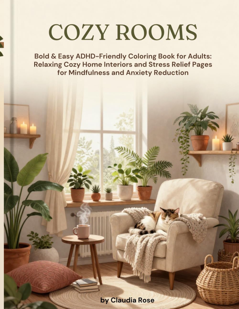 COZY ROOMS: Bold & Easy ADHD-Friendly Coloring Book for Adults: Relaxing Cozy Home Interiors and Stress Relief Pages for Mindfulness and Anxiety Reduction