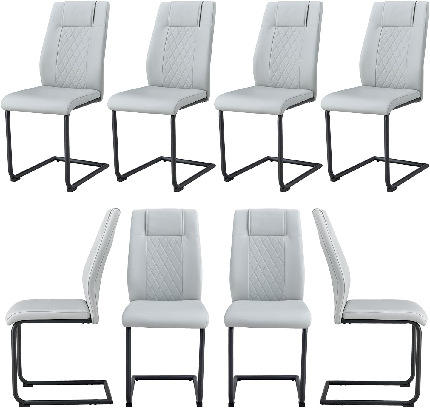 Dining Chairs Set 8, Armless Light Gray Kitchen Chairs,Waterproof Faux