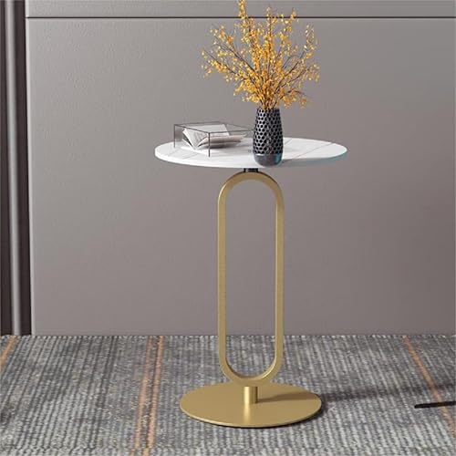 Gdrasuya10 Mesa auxiliar de mármol dorado, mesa auxiliar redonda blanca para sofá, mesa auxiliar moderna, para sala de estar, balcón, oficina,