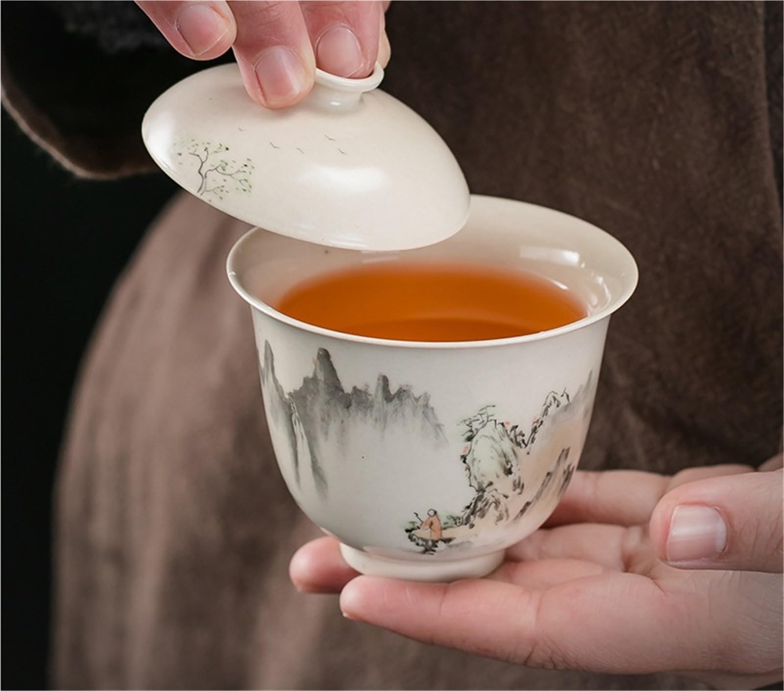 Ręcznie robiona kaligrafia Gaiwan retro trawa drewno popiół krajobraz herbata Tureen gospodarstwo domowe herbata warzenie pokrywa miska ozdoby do herbaty