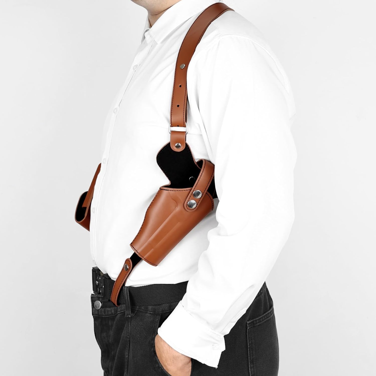 Adjustable Leather Shoulder Holster for Concealed Carry Universal Gun Holster for Men with Double Magazine Pouch Fits 1911, Glock 17/19/23, and Most Pistols (Right Hand Use) - Image 13