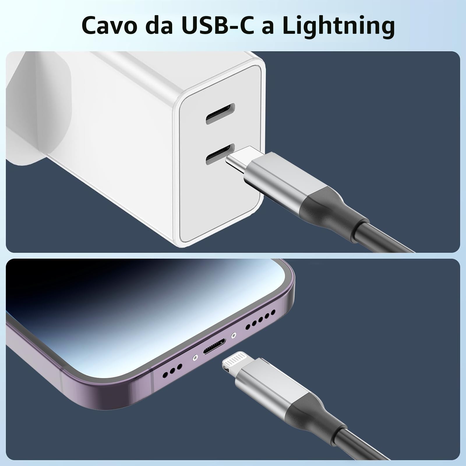 Acecene Cavo a spirale da USB C a Lightning [2 pezzi], MFi Certified Carplay cavo di ricarica iPhone corto, 2.4A USB C a Lightning per iPhone 14 13 12 11 Pro Max X XS XR 8 7 6 Plus SE – Nero