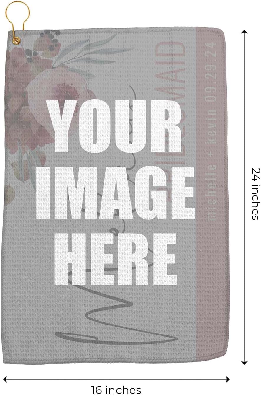 Personalized Image Golf Towel / 16" x 24" Fully Customizable Microfiber Golfing With Gold Fastener / Custom Golf Accessory Gift / DIY Upload Your Own Design / Father's Day Athletic Accessory Present