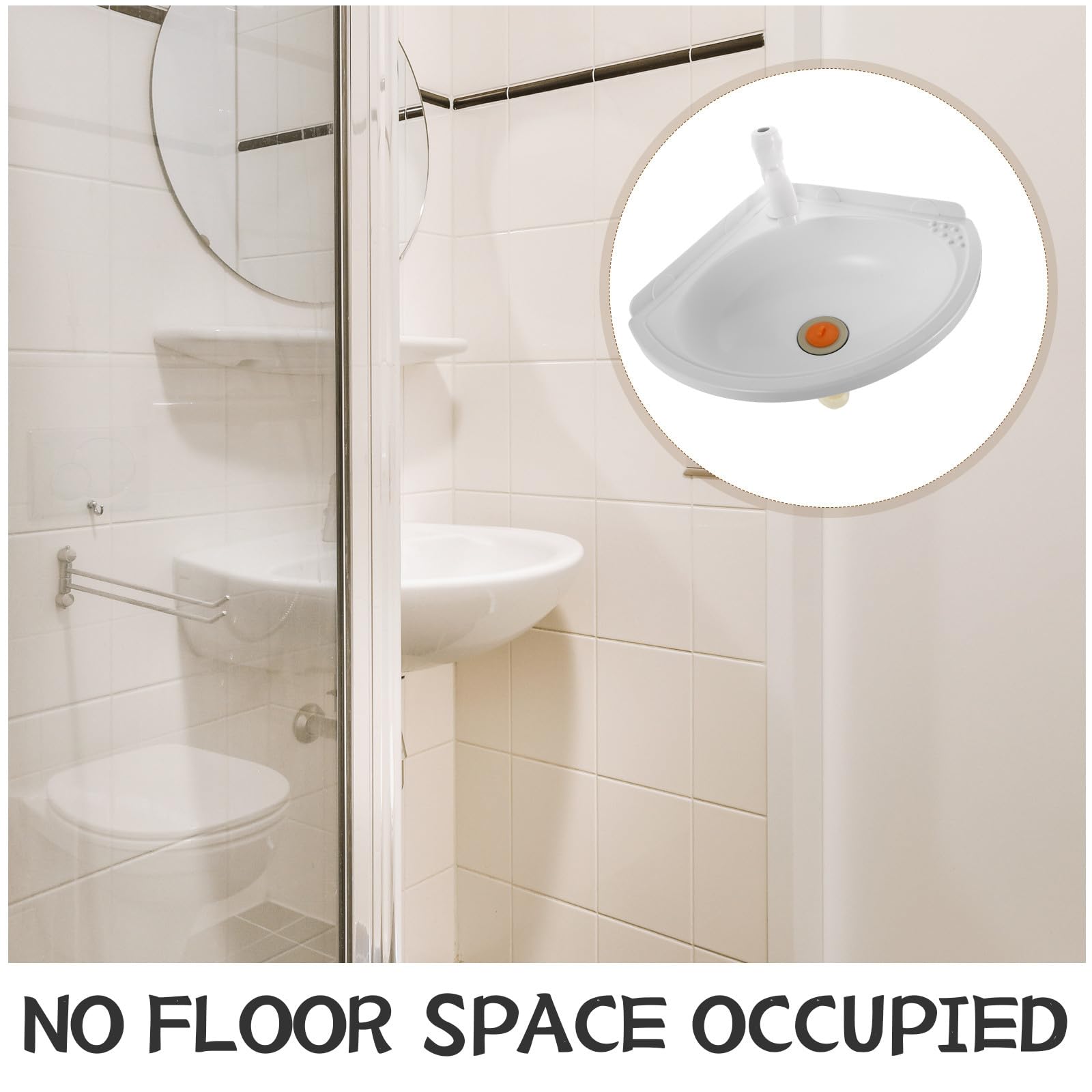 Cabilock Lavandino da bagno triangolare sospeso a parete con rubinetto, lavabo angolare in plastica, lavabo bianco a parete per uso domestico e sul balcone