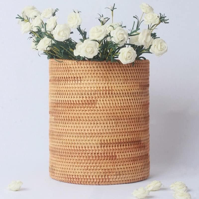 Caneca de basura de rattán hecha a mano de 20 cm cilindro miniatura 2