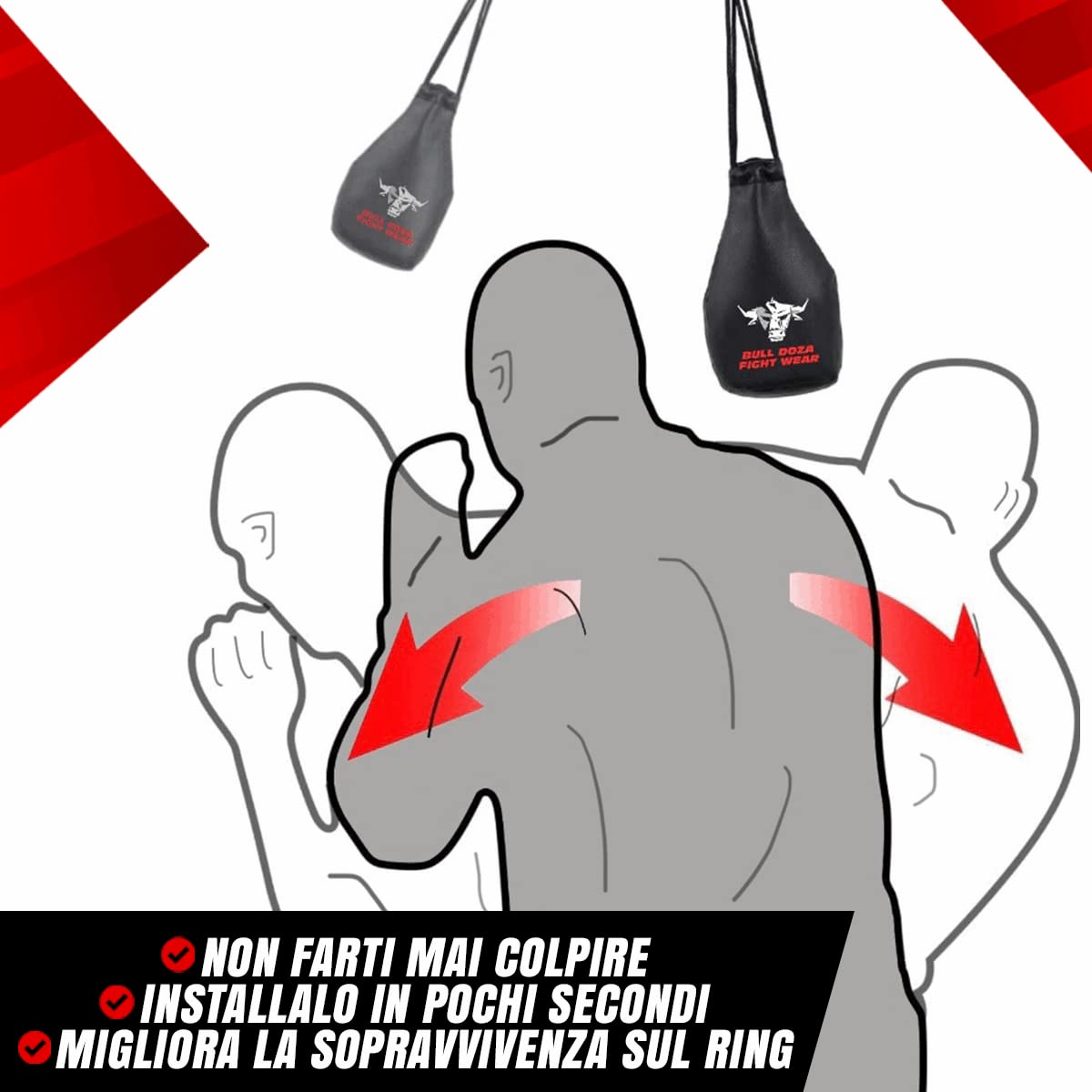 BULL DOZA FIGHT WEAR Sacco di reazione Slip - Larghezza pugno - 1 kg una volta riempito - Corda di 2 metri inclusa - Sacco da boxe MMA - Nero - Sacco da difesa n. 1 (non da boxe) (Nero)(M)