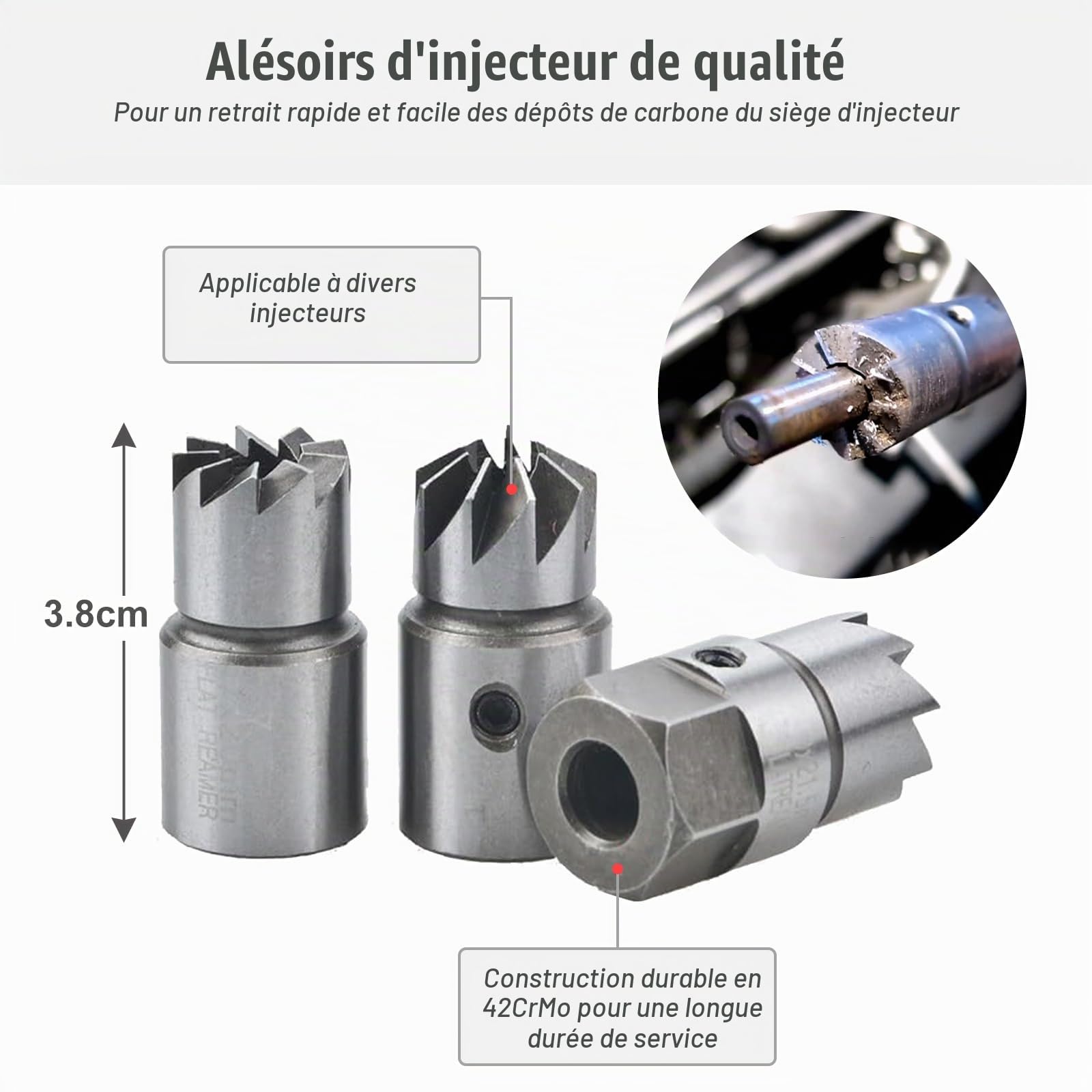 FreeTec 17 pièces Fraise Injecteur, 14-21,5 mm Kit Fraise Siège Injecteur Diesel, Professionnel Fraises Siège Puit Injecteurs, Universel Nettoyage Alésoir Injecteurs Diesel pour VW Audi BMW