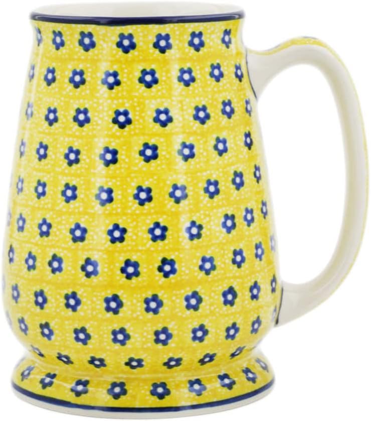 Polmedia Polish Pottery Beer Mug 34 oz - Sunshine Pattern Handmade in Boleslawiec Poland by Ceramika Artystyczna + Certificate of Authenticity