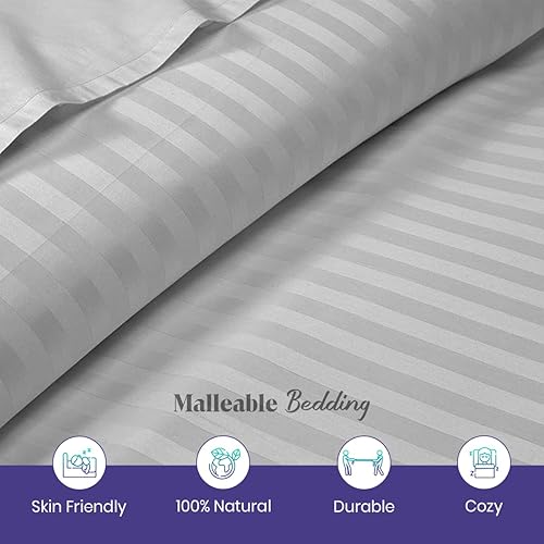 Miniatura 3 de Juego de sábanas universal XL de 4 piezas con litera en V de 1000 hilos, seda suave y suave, algodón egipcio a rayas plateadas, se adapta a