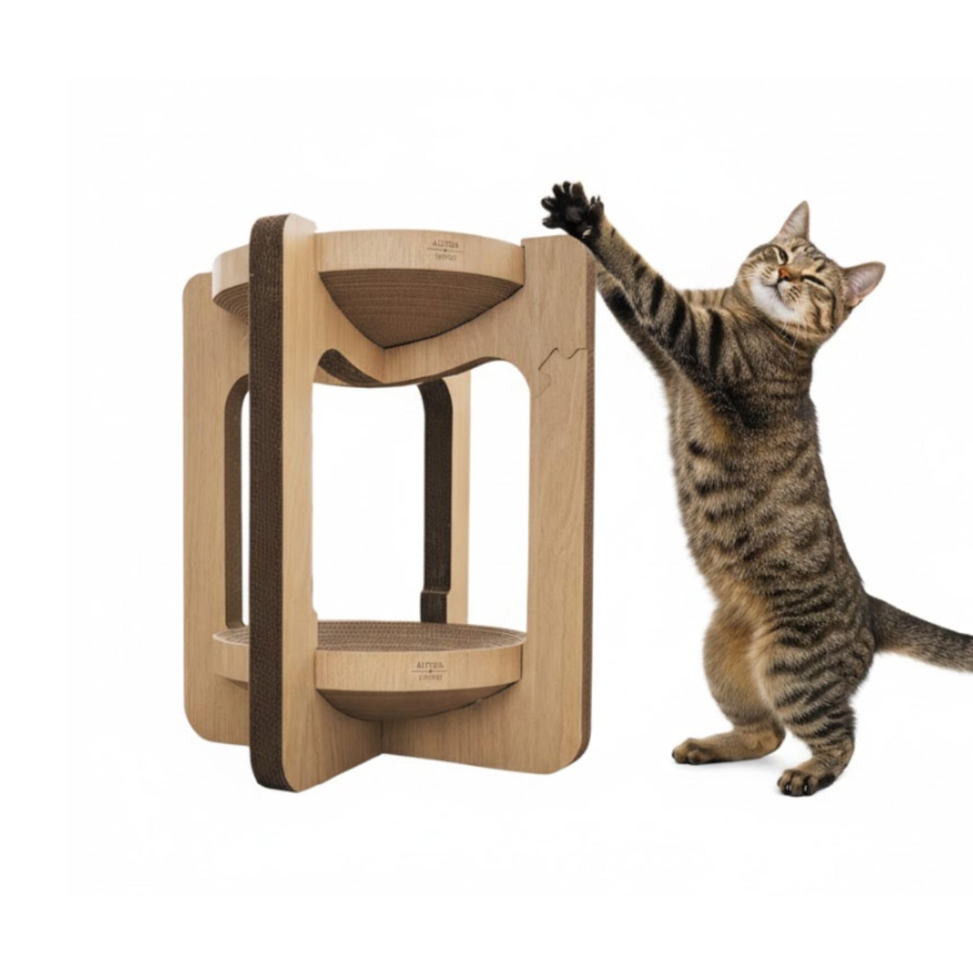 Rascador Torre para Gatos Interior Vigía con Cama Integrada de Dos Alturas | Cartón Corrugado Reciclado Sostenible con Diseño Vertical Compacto | ALTHEA LIVING