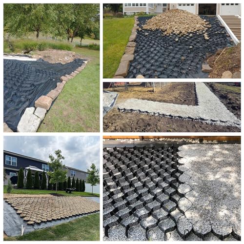 WLCGYD Kiesgitter Geogitter Für Den Außenbereich, Faltbares Kiesgitter-Pflasternetz Für Befüllen Von Steinen/Sand/Erde/Schlamm, 5 cm Dicke Bodenpflastersteine(3x10ft/1x3m)