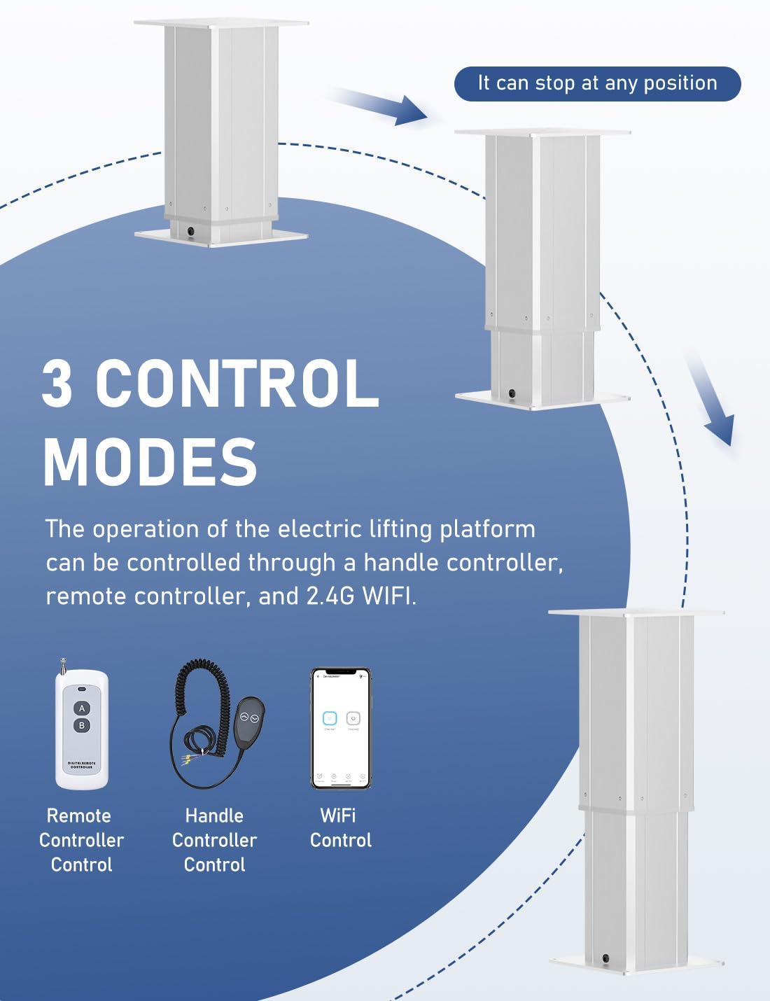 DIHOOL Tavolo Elevatore Elettrico Capacità 270kg Altezza Regolabile 420 720mm Telaio Telescopico Telecomando WLAN Manuale Corsa 300mm Velocità 5mm s per Officina Camper Ufficio