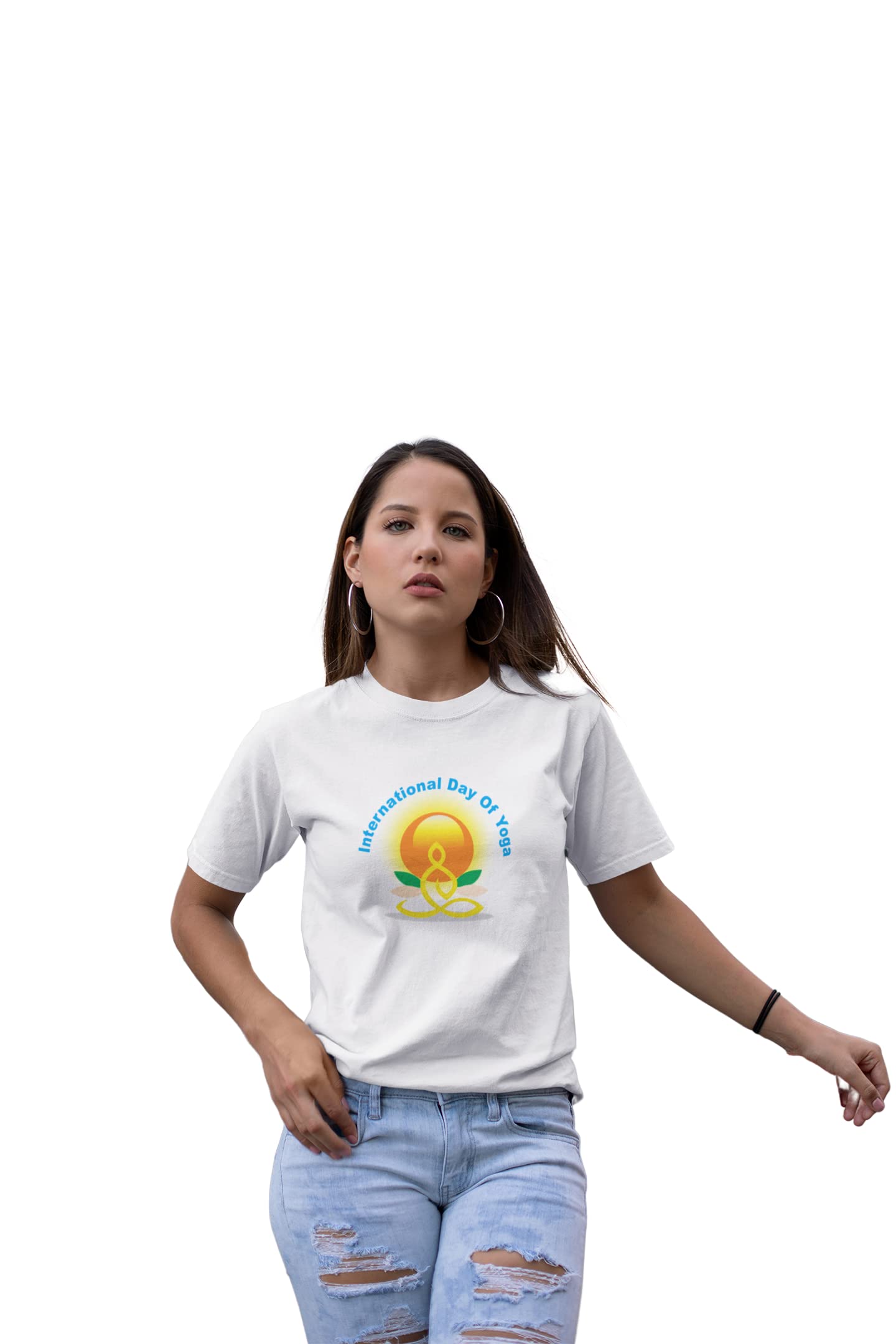 Aayansh CreationInternational Yoga Day - Women's Regular Fit Yoga Moves White Cotton Graphic Printed Round Neck Half Sleeves Yoga Tshirt