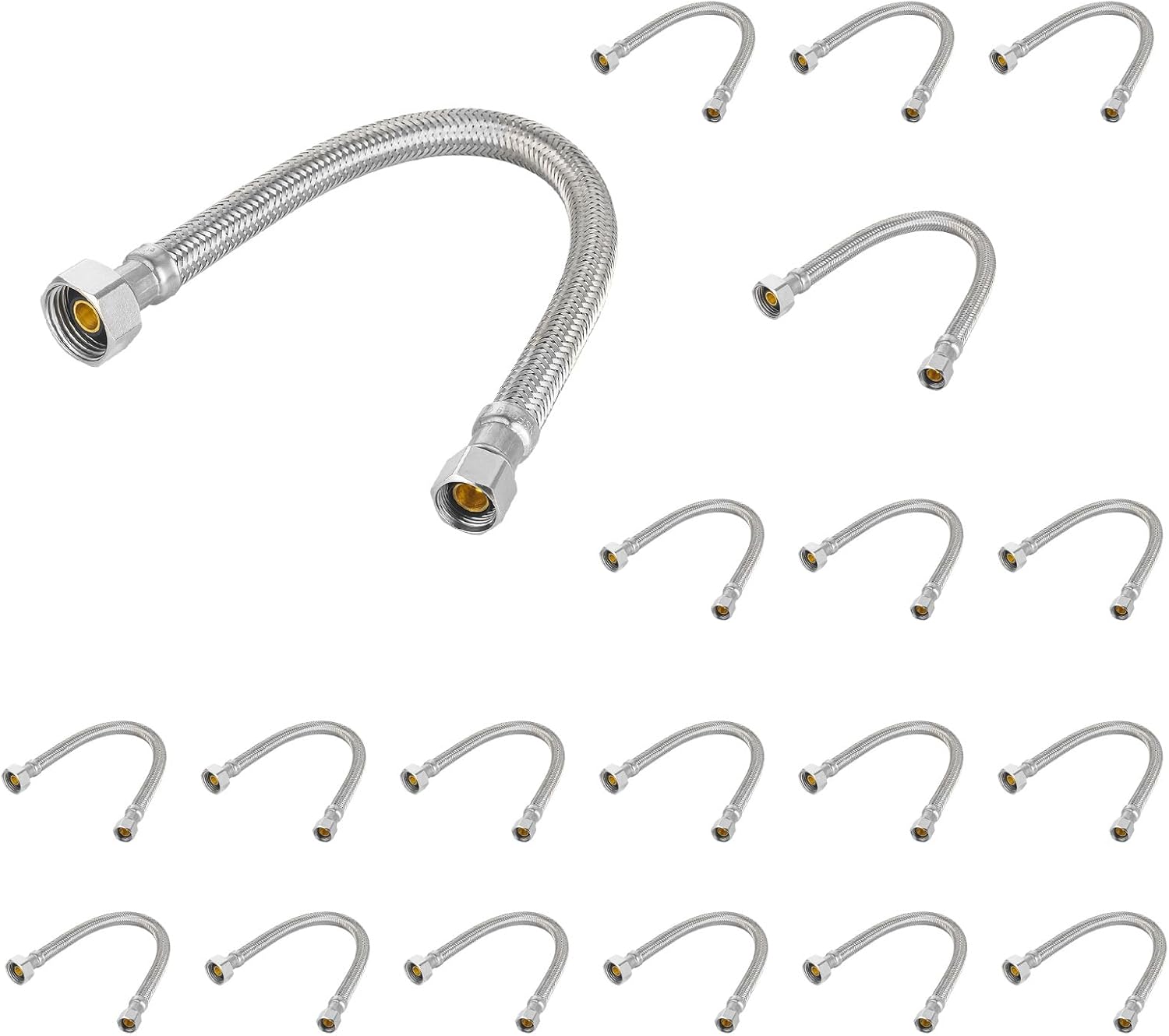 20-PACK Niikappu Stainless Steel Braided Faucet Hose, 1/2" FIP x 3/8" Comp Faucet Connector Supply Line, 12-Inch length