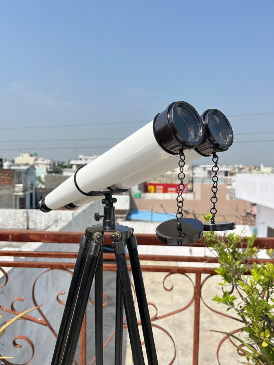 Brass Marine Navy Nautical Double Barrel Binocular with Adjustable Tripod Stand Decorative Nautial Telescope for Home,Office & Outdoor Viewing Classic Astronomical Scope with Lense Caps