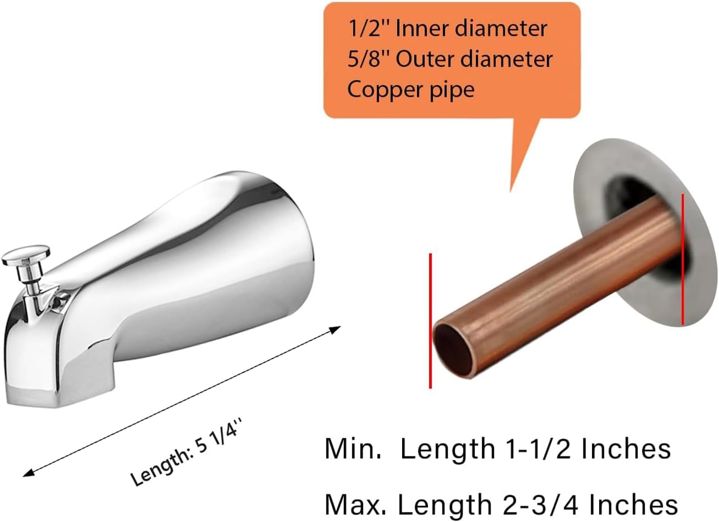 Bathroom Bath Shower Bathtub Faucet Slip Fit Tub Spout with Diverter,Tub Faucet Replacement,Tub Spout Shower Attachment Chrome