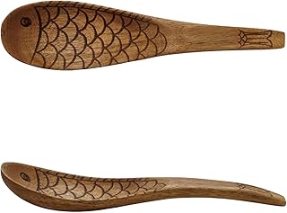 Bloomingville Acacia Wood Fish Shaped Spoon with Carved Design, Natural