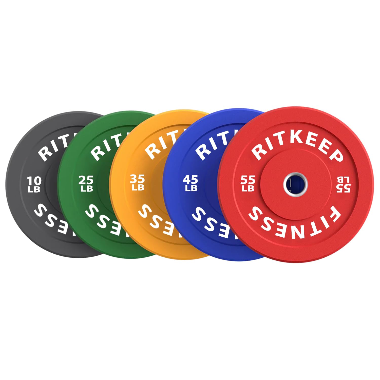 RITKEEFP FITNESS Olympic Low Bounce Color Rubber Bumper Weight Plates, Natural Rubber Weight Plates for Home Strength Training, Color Coded Barbell Weights Set with Embossed Marking (Multi-340)