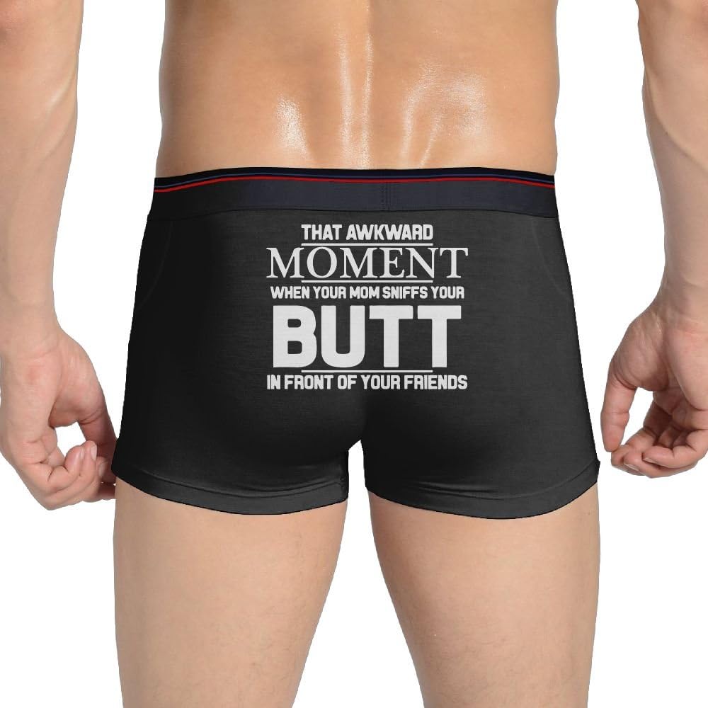 WilliamKL Men's That Awkward Moment When Mom Sniffs Your Butt Seamless Stretchable Boxer Underwear Black