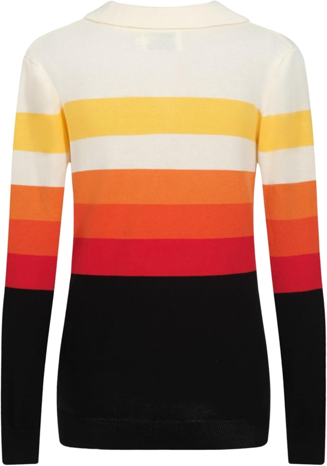 OXKNIT Women's Knit Long Sleeves Polo Shirt, 1960s Retro Stripes V-Neck Pullover Sweaters Tops with Quarter Button