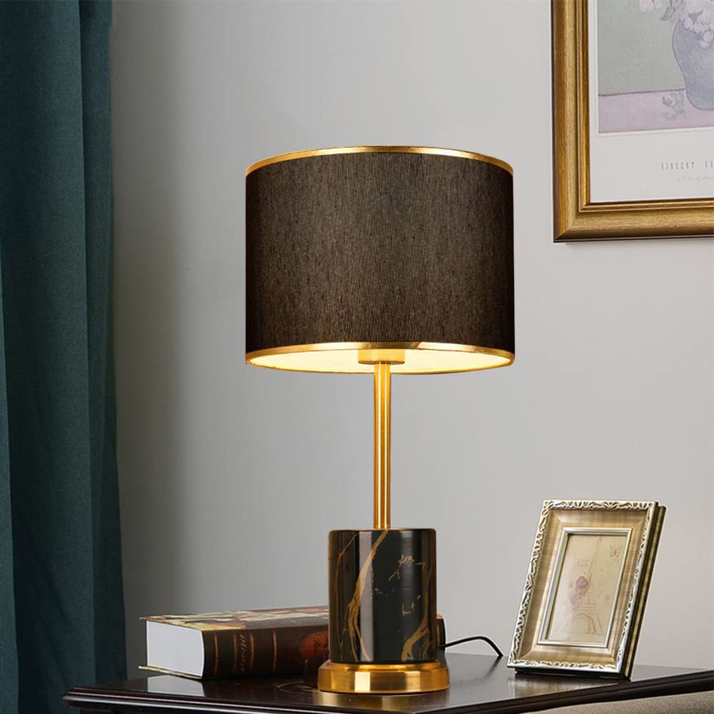 Mengjay Metall Tischlampe Lampenfuß Lampenschirm Nachttischlampe Tischleuchte,Moderne Tischlampe Tischleuchte Schlafzimmerlampe,E27 Nachttischlampe Stoffschirm Schreibtischlampe (Schwarz)