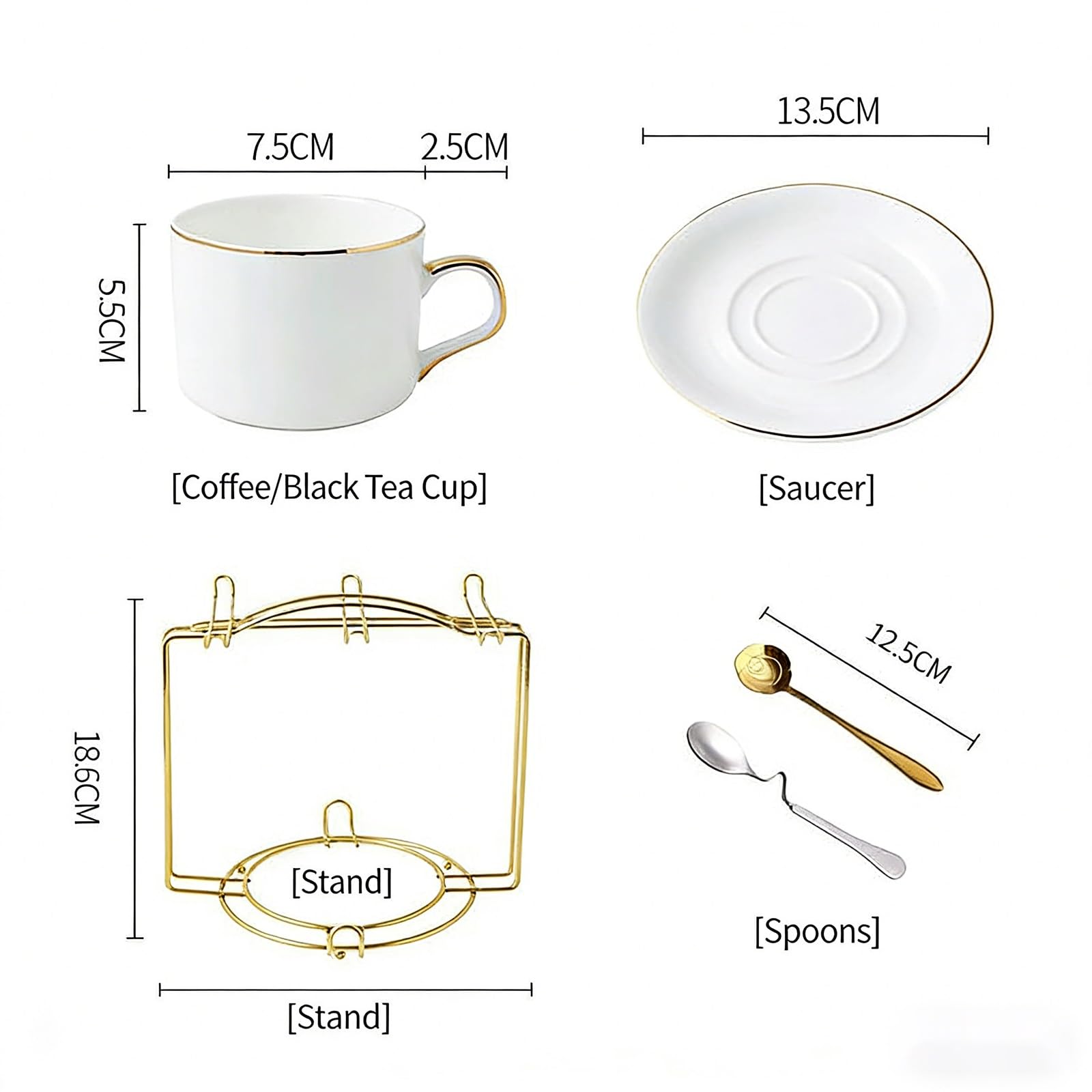 Porcelanowy zestaw 6 filiżanek i spodków do herbaty w kwiaty | Wielokolorowy do podwieczorku: porcelanowy zestaw filiżanek i spodków w kwiaty, 6 szt. 150 ml(Blue)