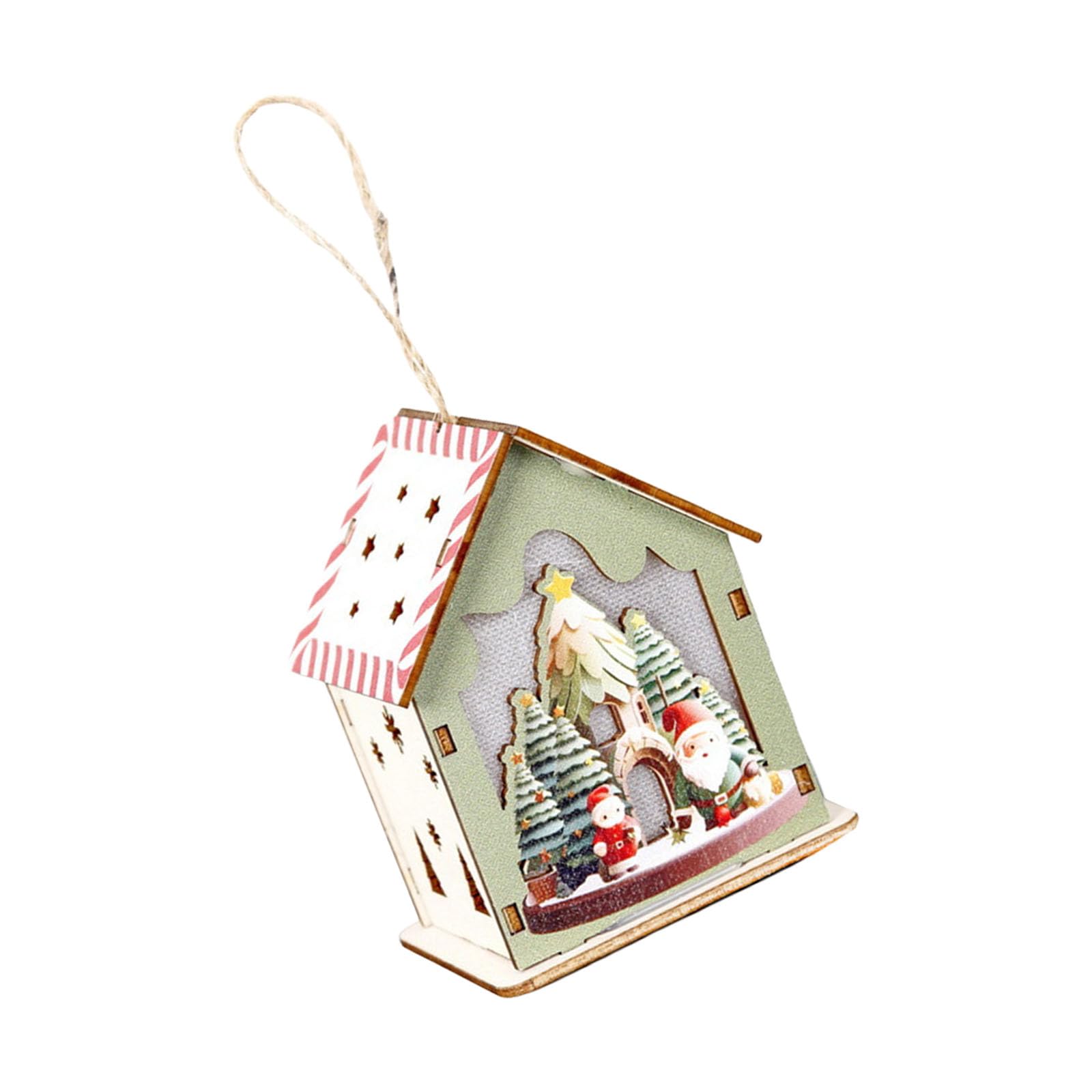 Glowing Wooden Christmas Cottage Ornament Christmas Tree Decoration for Holiday Tree Home Party Decorations Colorful Wooden Cabin Hanging Decoration