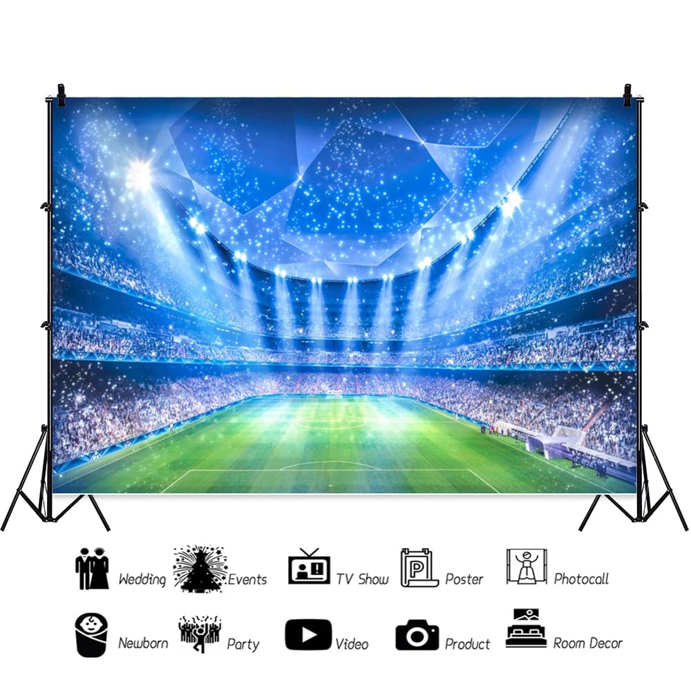 Campo di calcio Sfondo Stadio Competizione Calcio Fan Night Spotlight Sfondo Ragazzi Uomini Decorazioni Festa di Compleanno Partita di Calcio Banner Fotografia Sfondo Studio Puntelli 3x2 m