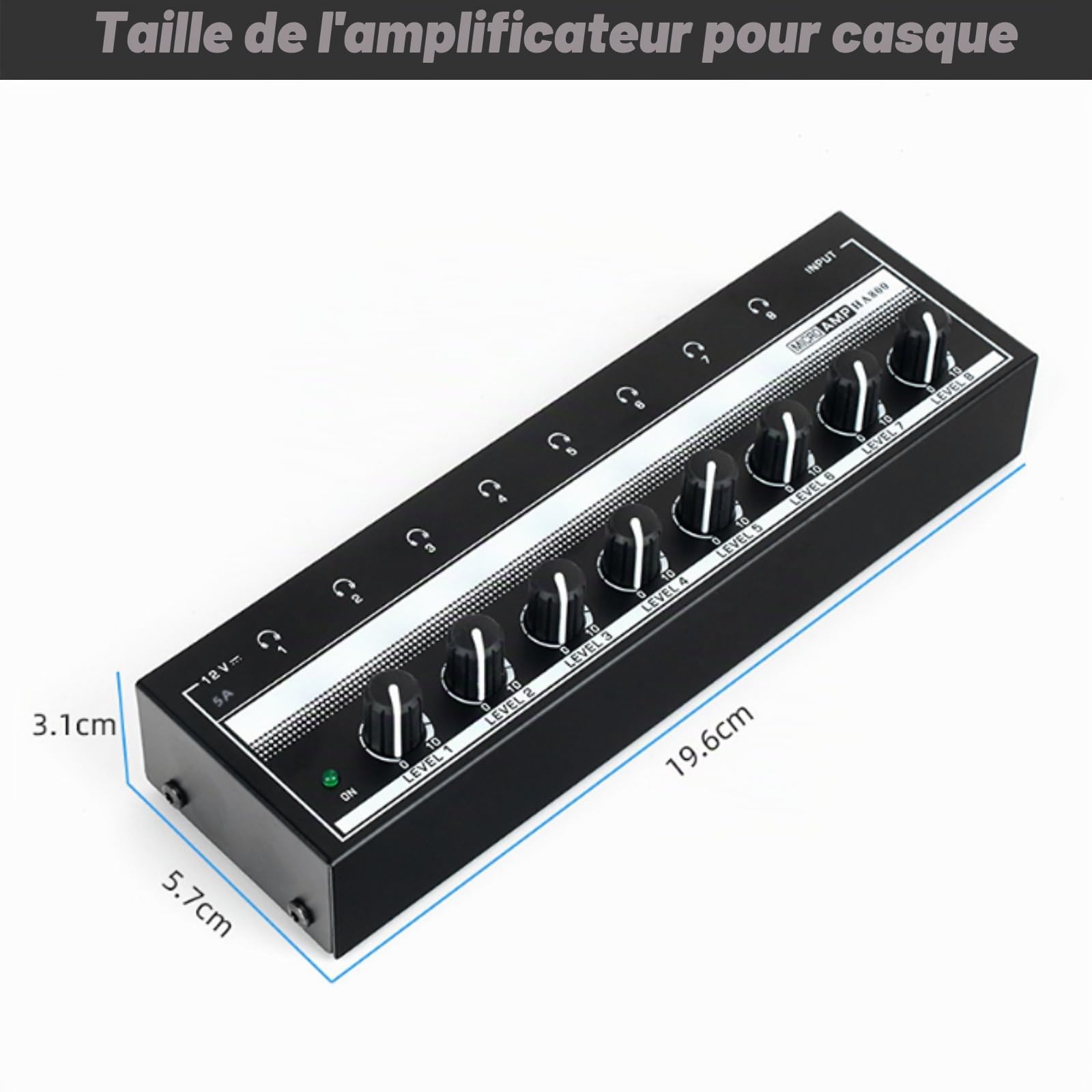 Amplificateur de Casque 8 Canaux, Amplificateur Stéréo Portable en Métal Mini Amplificateur de Casque pour Studio et Scène 100 à 240 V